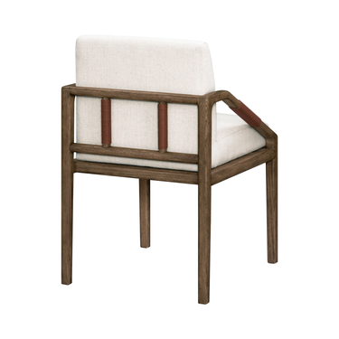 Chair with wooden frame and white cushion on a white background